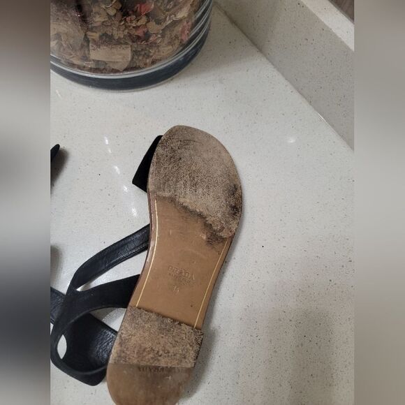 PRADA Suede Ankle Wrap T-Strap Sandals Womens Black 36 Flat Gladiator Strappy - Picture 6 of 7